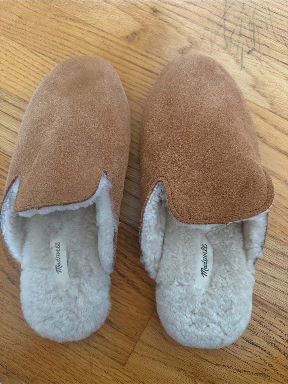Madewell Tan Suede Shearling-Lined Slip-On Slippers